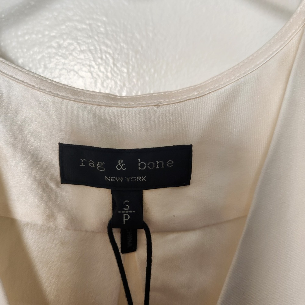 Rag‎ & Bone NWT Women's Ivory Sleeveless V-Neck Faux Wrap 100% Silk Blouse Small - Picture 6 of 11